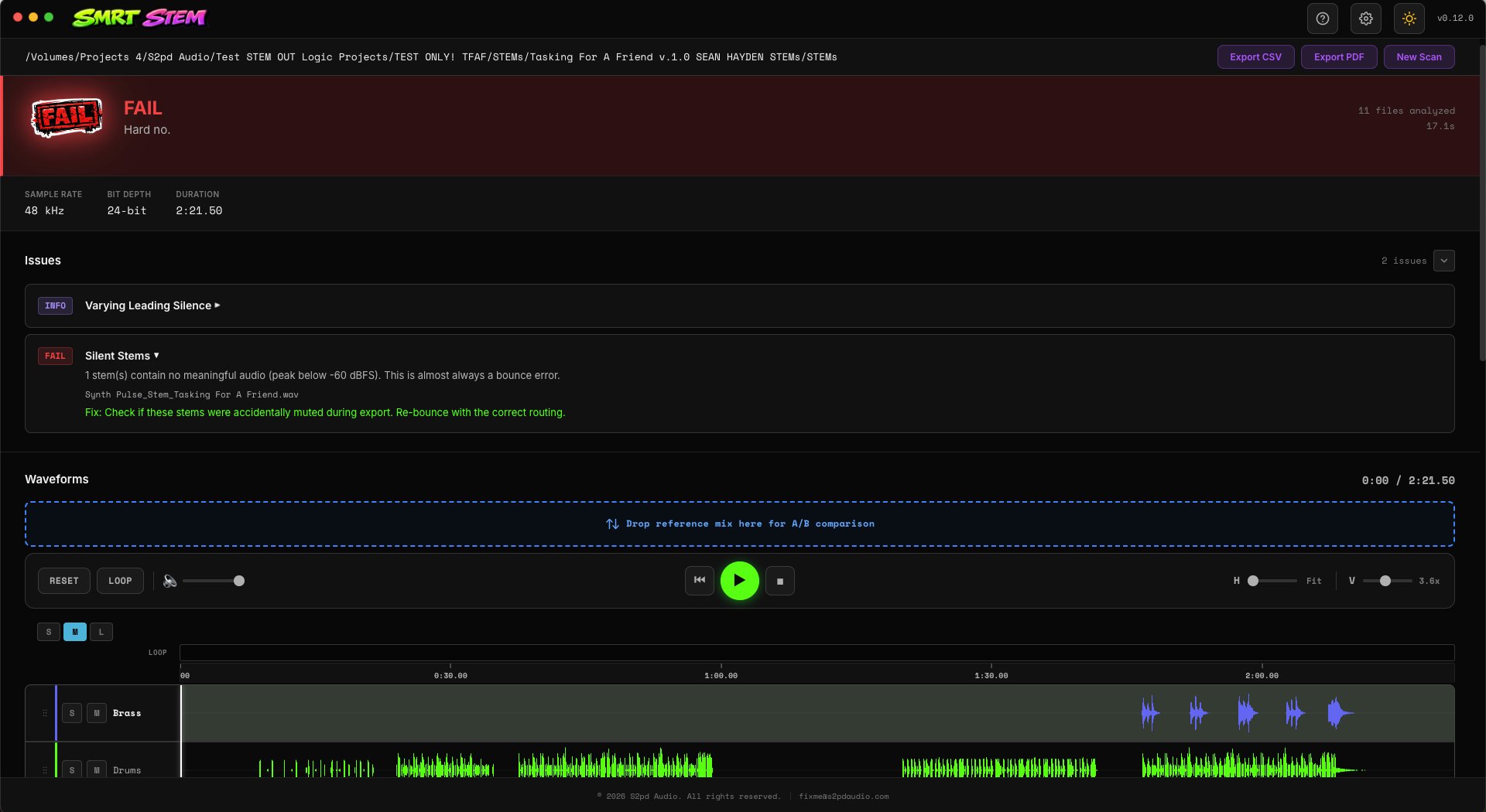 Smrt Stem - FAIL verdict catching silent stems