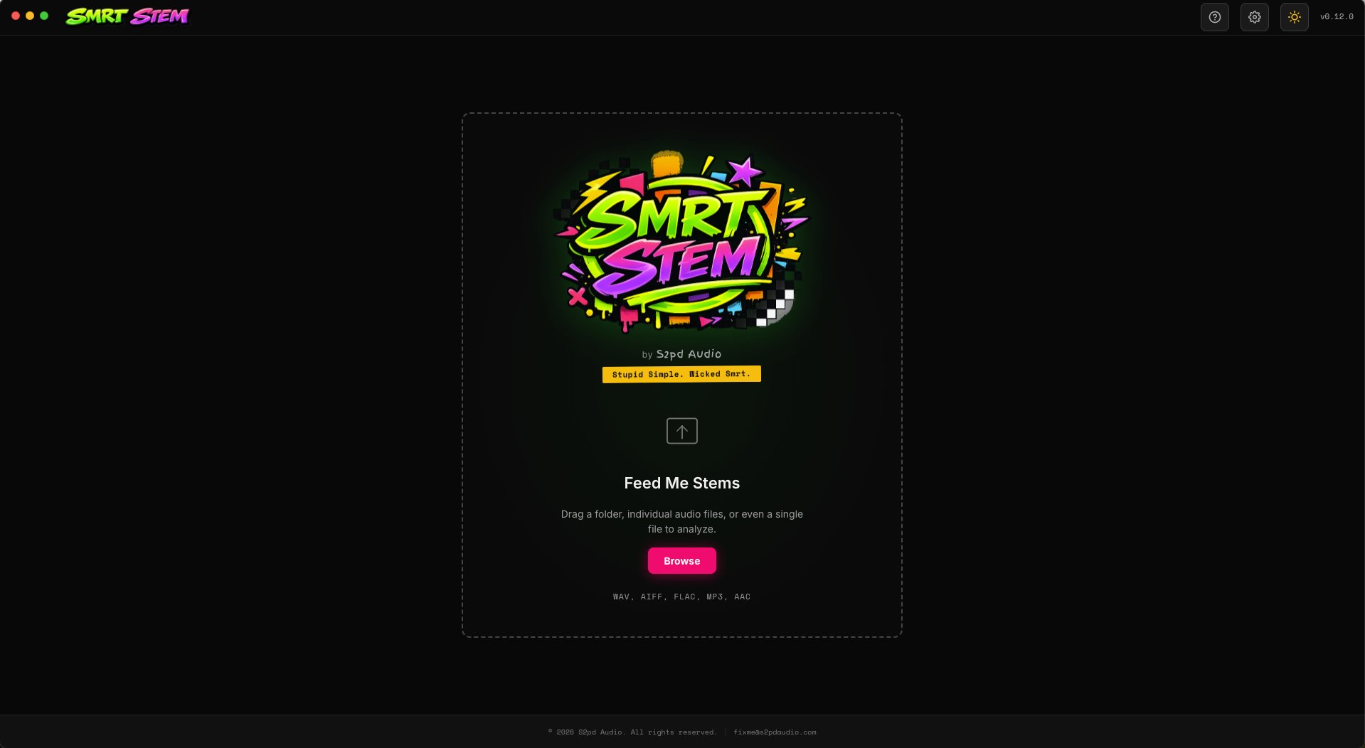 Smrt Stem - welcome screen with drag and drop
